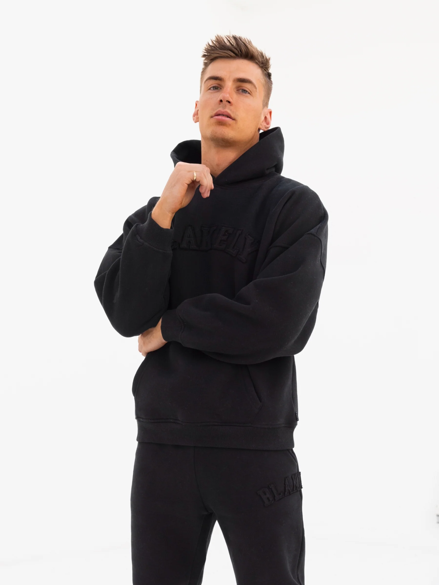 Tonal Varsity Relaxed Hoodie - Black - Winsoncom
