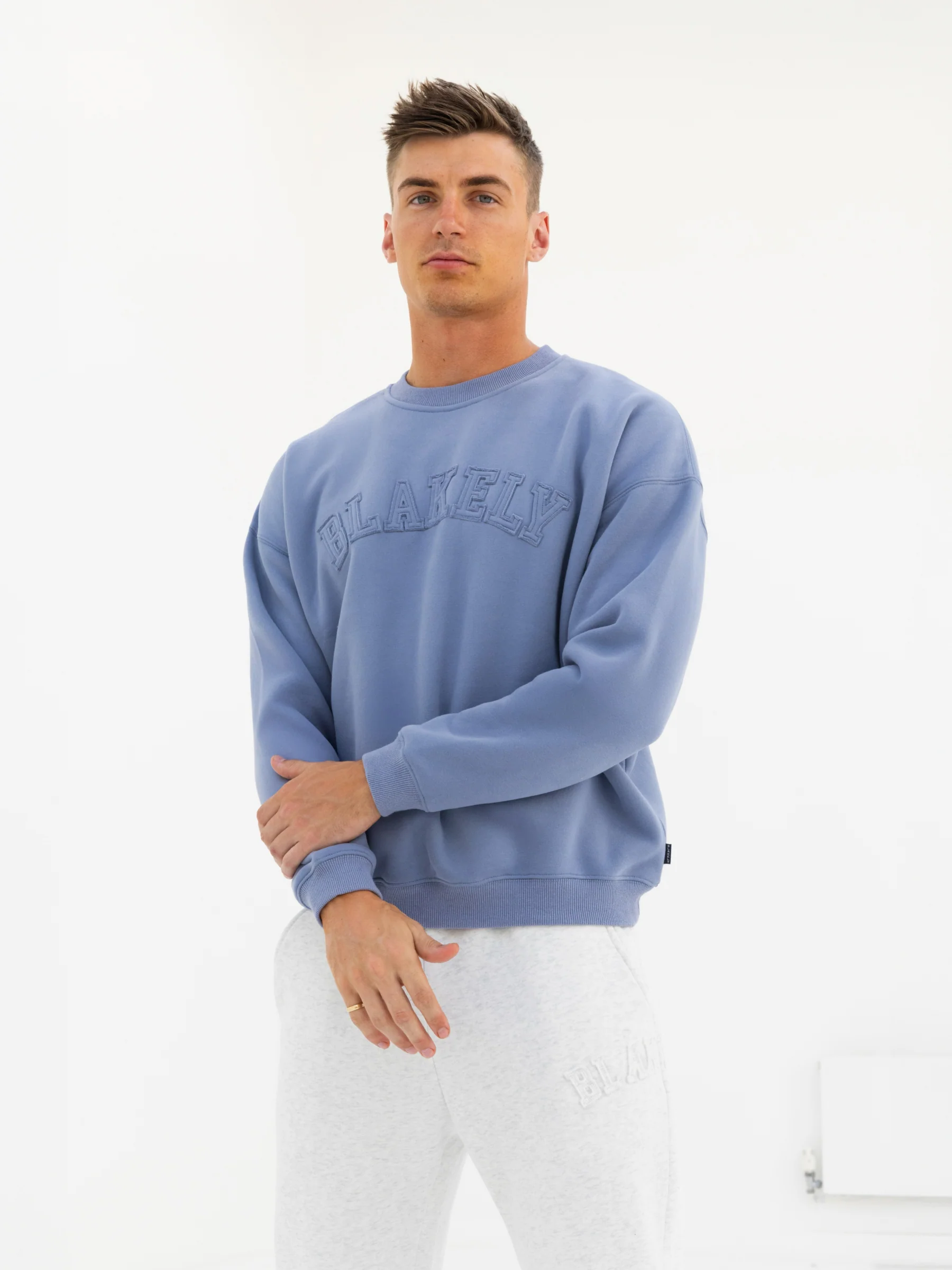 Tonal Varsity Relaxed Jumper - Granite Blue - Winsoncom