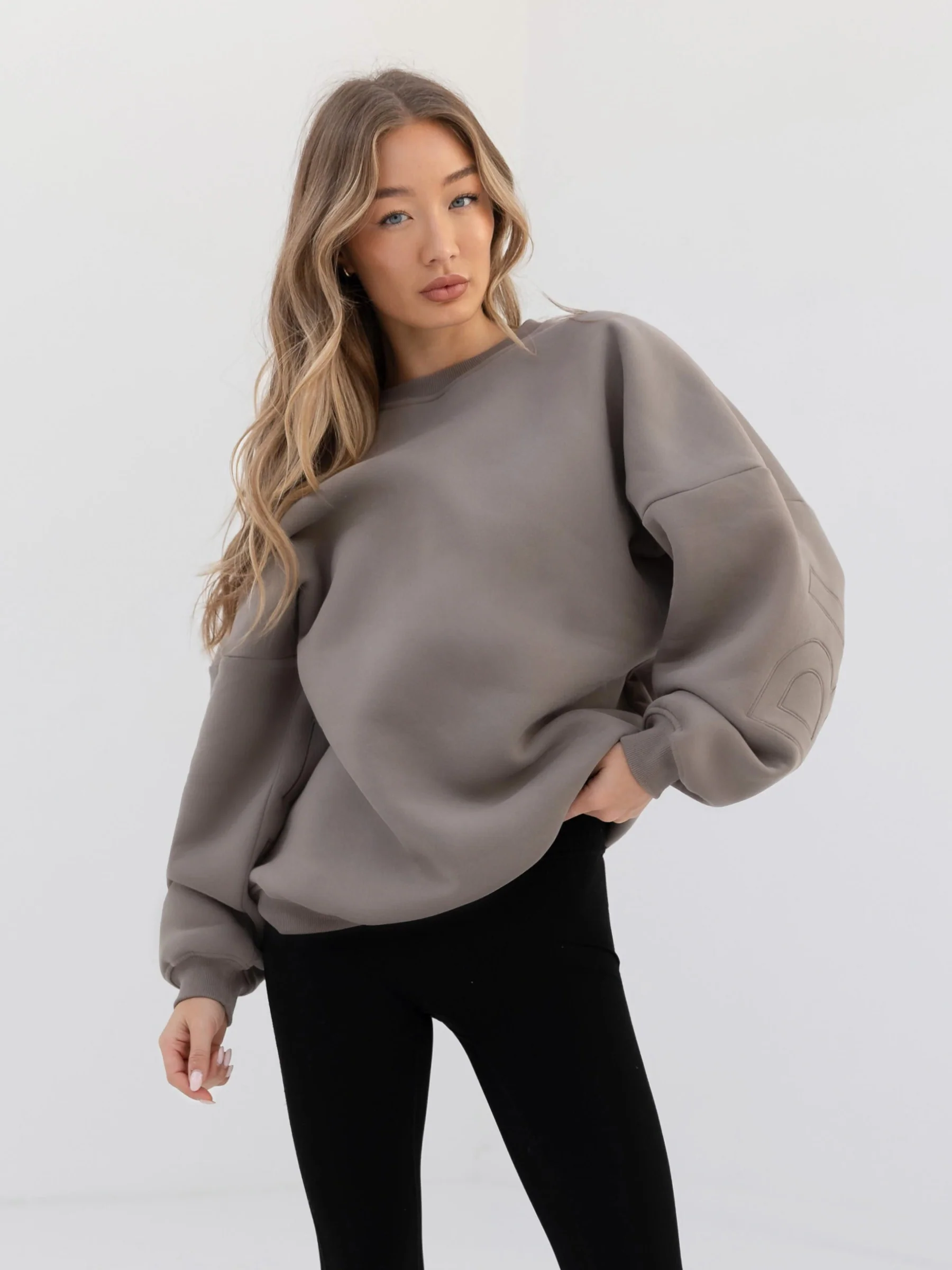 Embroidered Isabel Oversized Jumper - Neutral Grey - Winsoncom
