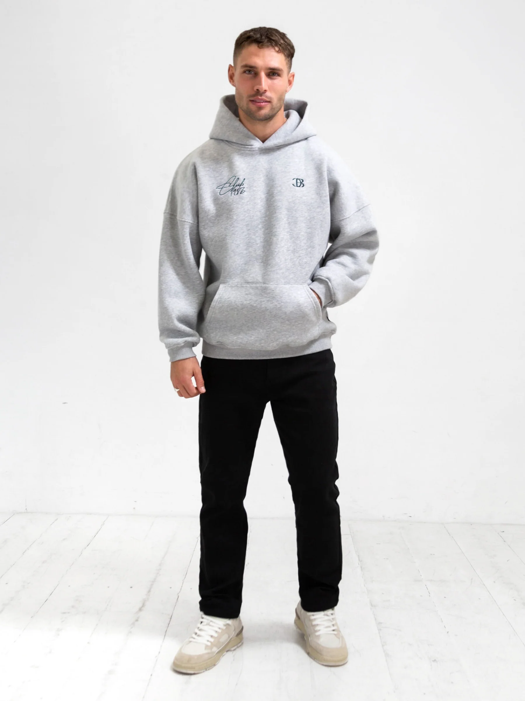 Club Relaxed Hoodie - Marl Grey & Teal - Winsoncom