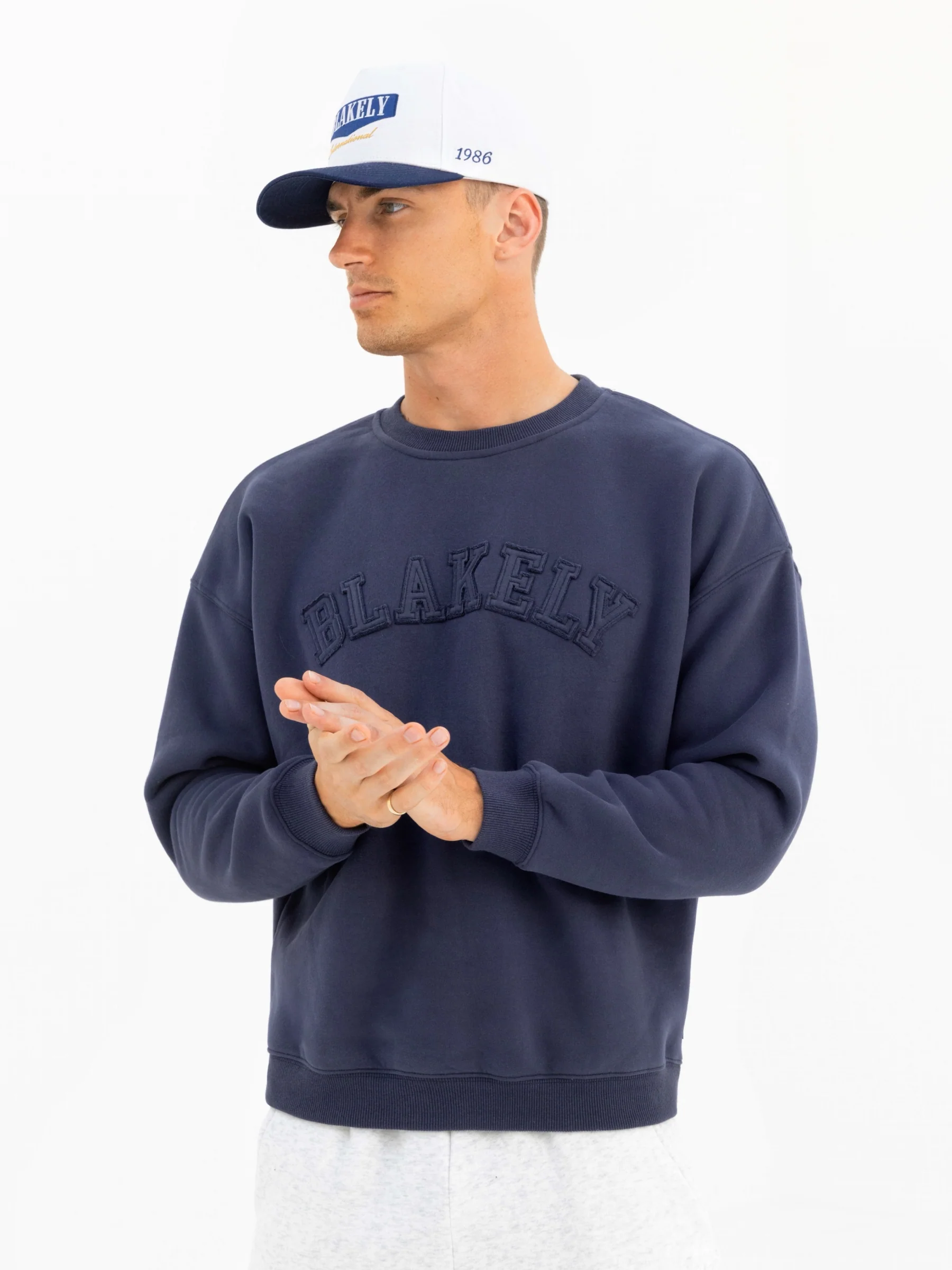 Tonal Varsity Relaxed Jumper - True Navy - Winsoncom